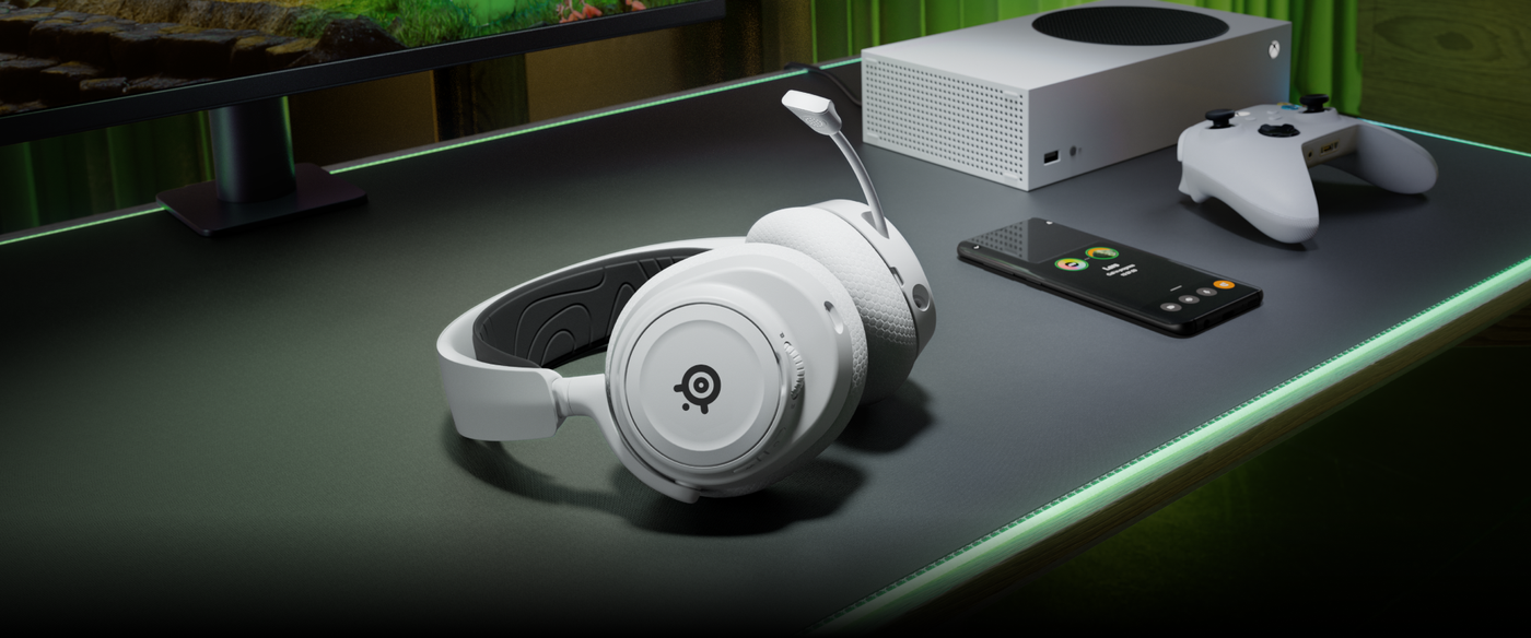 The Arctis Nova 7X headset being worn during a gaming session