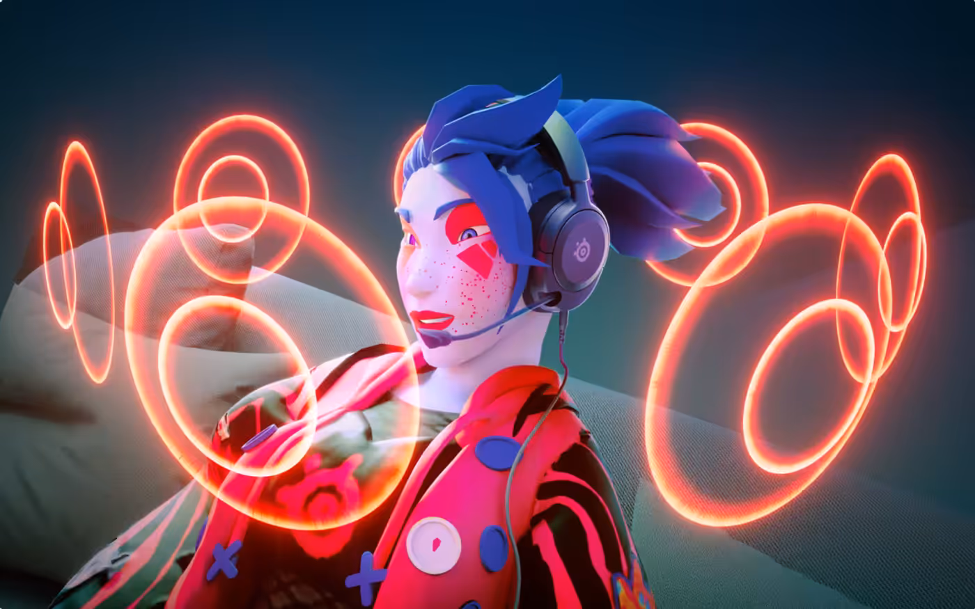 Directional sound field illustrated around a player wearing the Arctis Nova 1