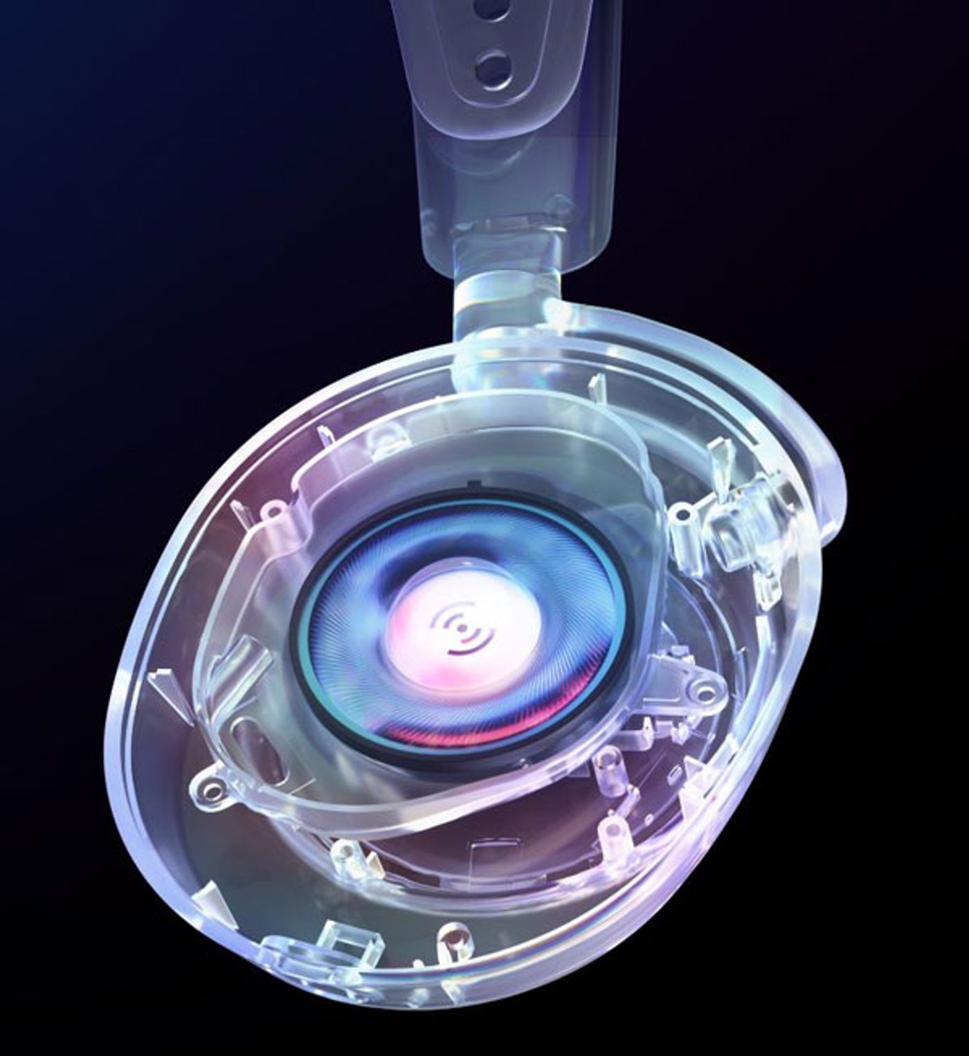 Close-up of the Nova Acoustic System drivers in the Arctis Nova 7P