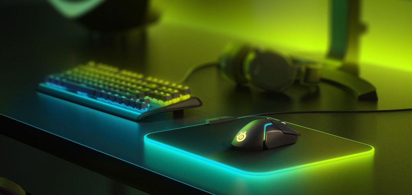 Steelseries QCK Prism Cloth Gaming Mousepad showcasing PrismSync lighting integration