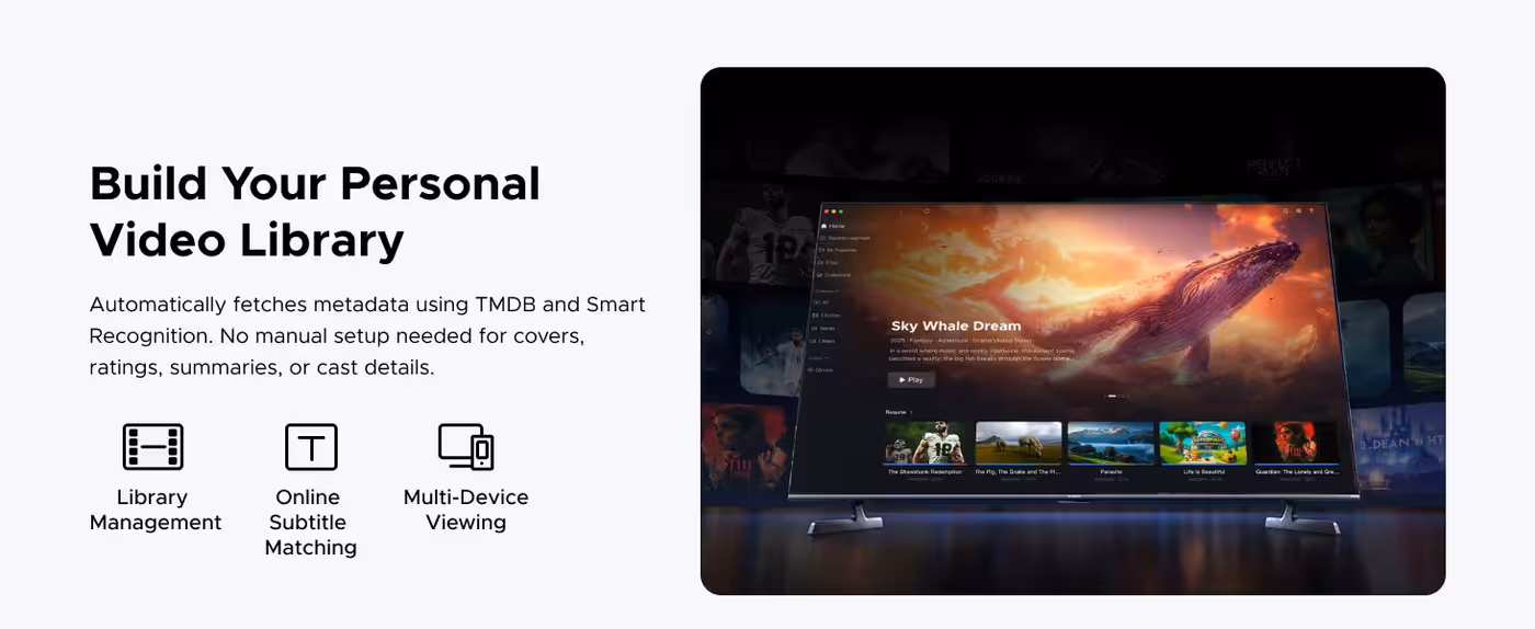 NAS connected by HDMI to a television playing back 4K video