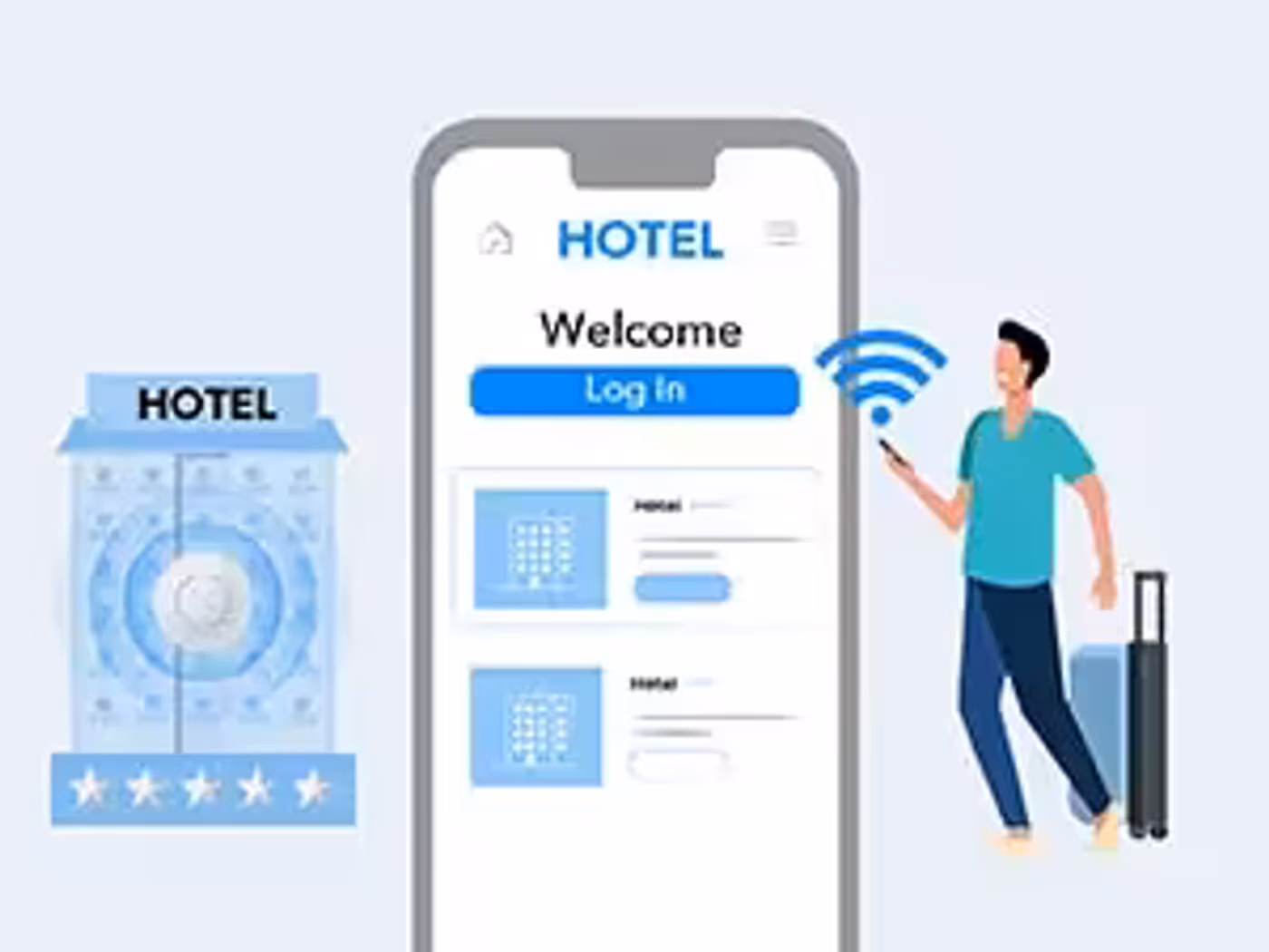 Captive portal feature showing a customized login page for new clients