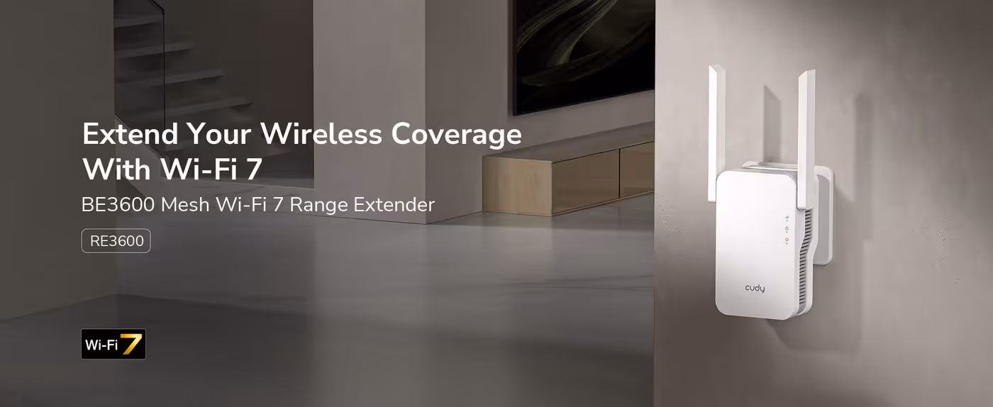 The CUDY RE3600 extender plugged into a wall socket, extending Wi-Fi coverage