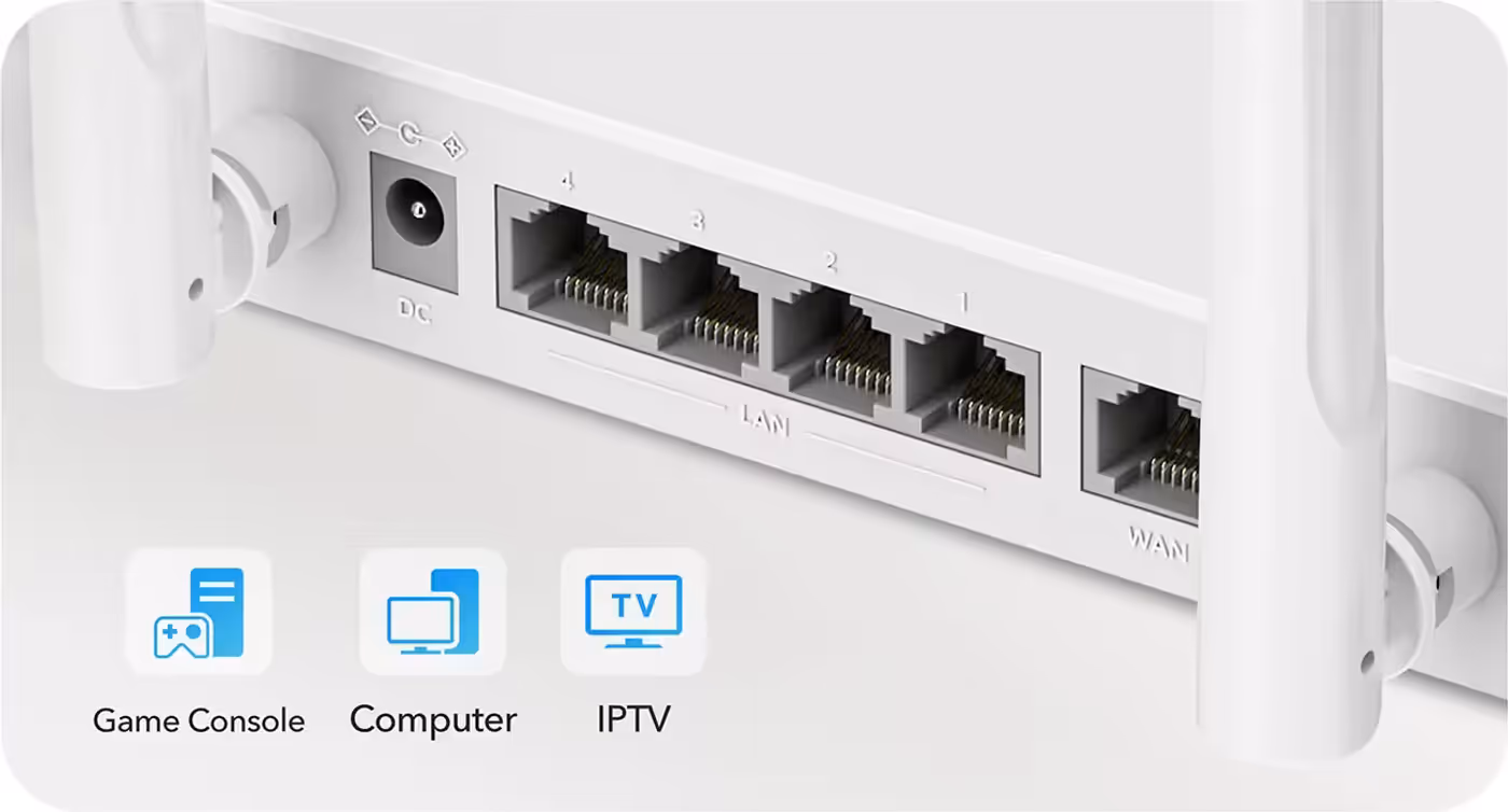 Router Ethernet ports illustrating fast wired stable connections