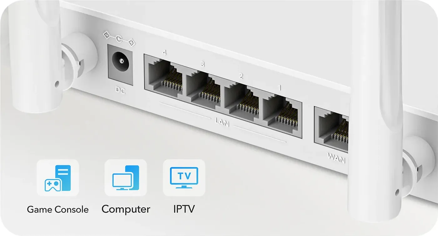 Router Ethernet ports illustrating fast wired stable connections
