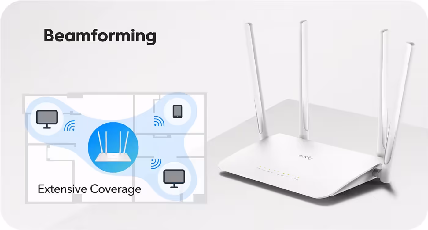 Router image showing beamforming coverage up to 100㎡
