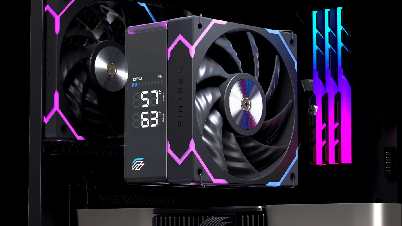 Image of the GLIDE G100 air cooler featuring monitoring screen capability