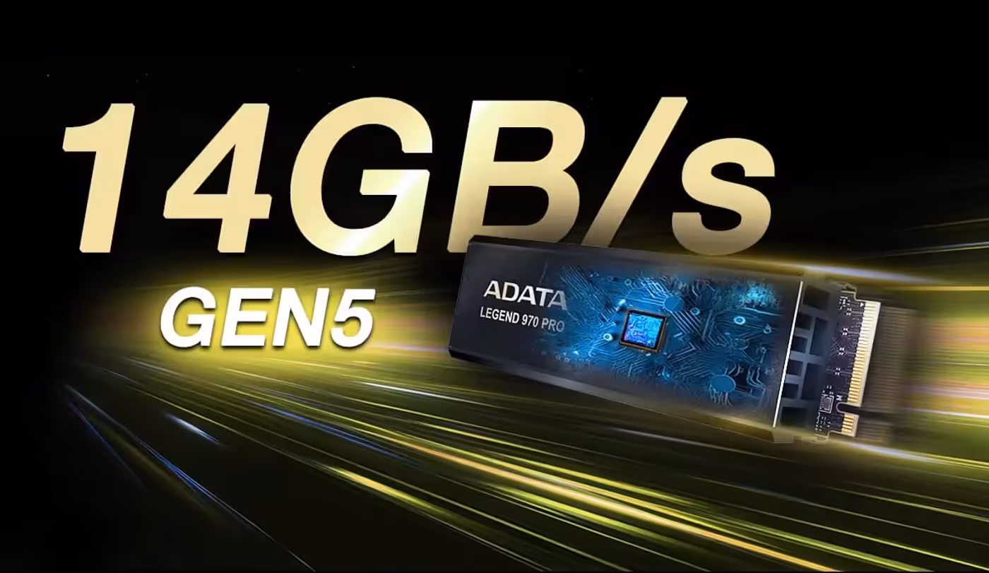 ADATA Legend 970 Pro 2TB NVMe SSD shown from above with its heatsink fitted