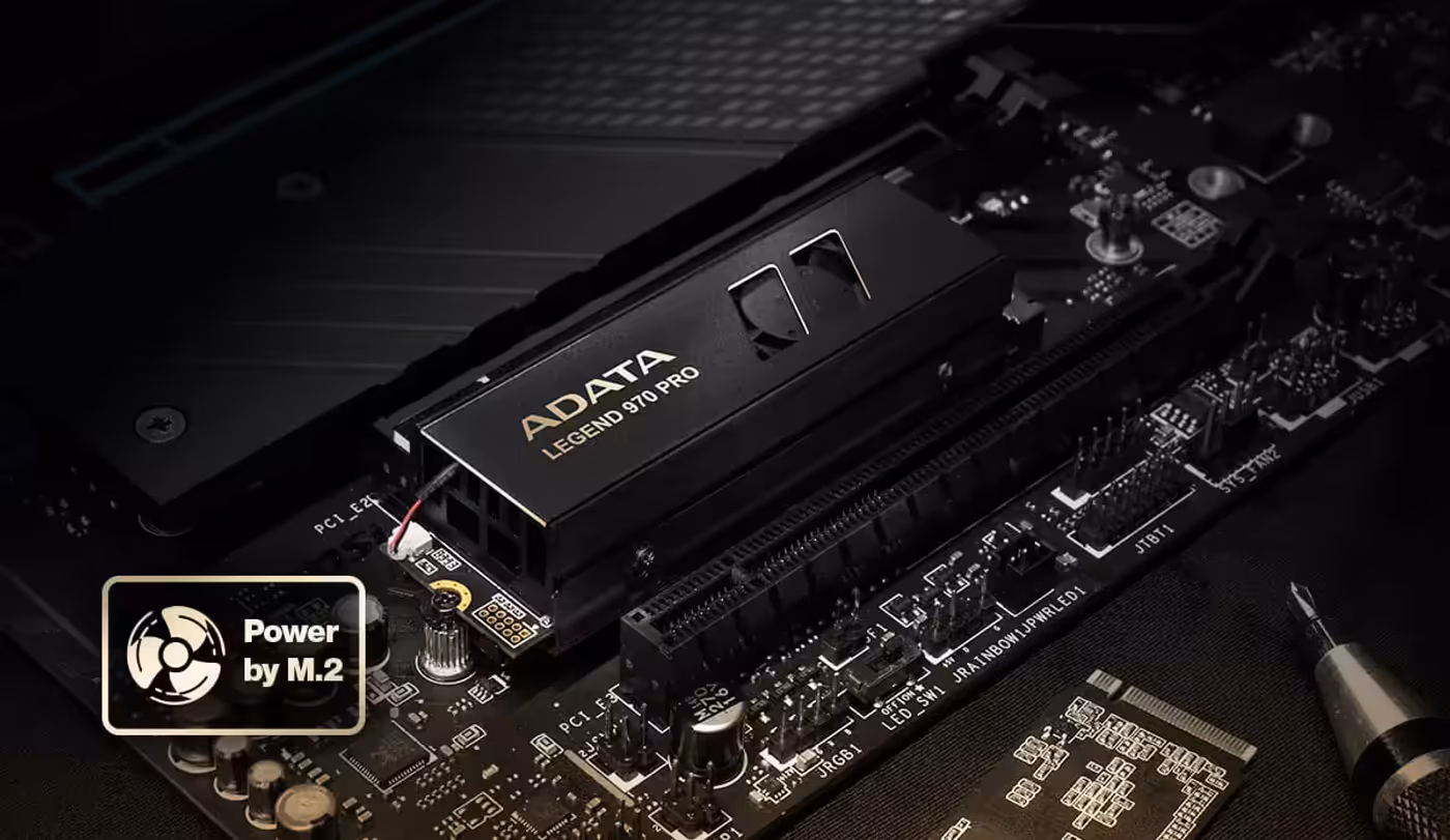 ADATA Legend 970 Pro being fitted into an M.2 slot on a motherboard