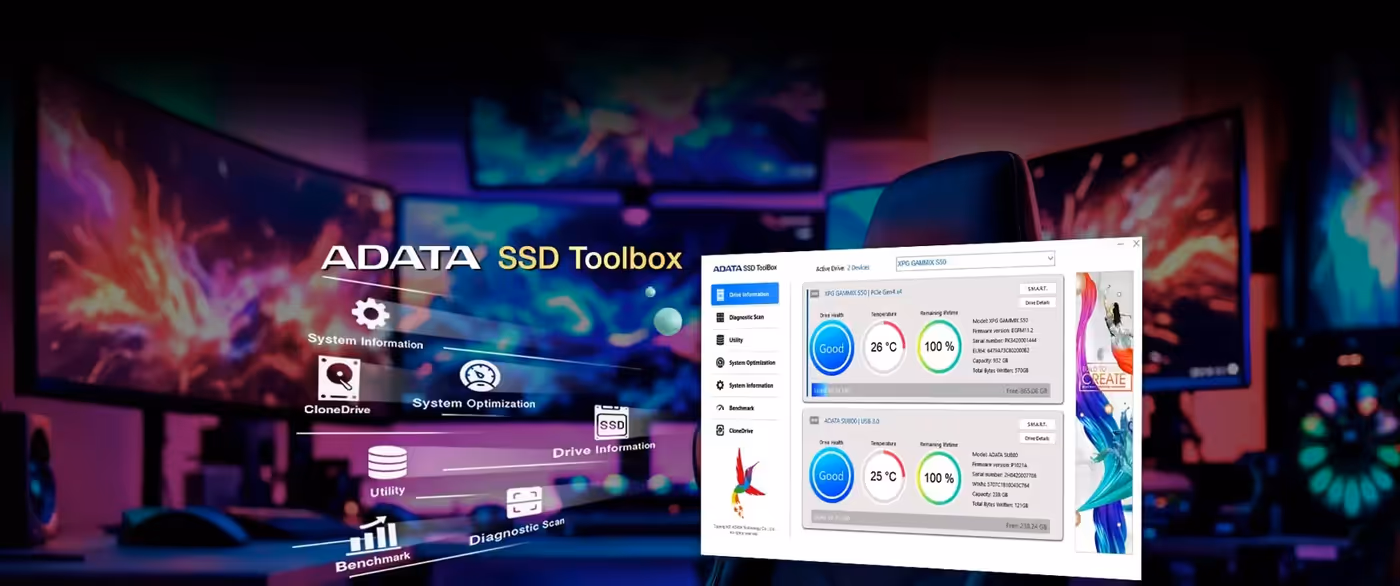Adata SSD Toolbox software interface used for drive monitoring