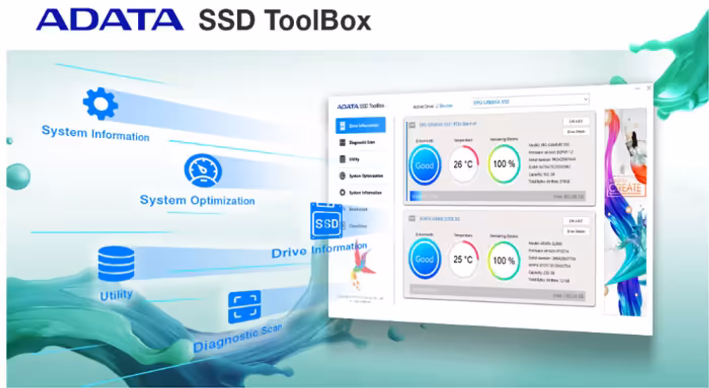 SSD Toolbox monitoring interface showing SMART attributes