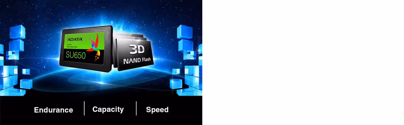 ADATA SU650 SATA solid state drive presented across a full-width desktop banner