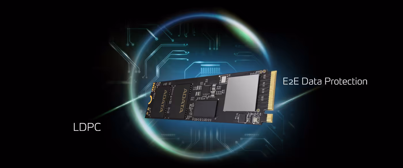 Security features including LDPC ECC and AES 256-bit Encryption on the SSD