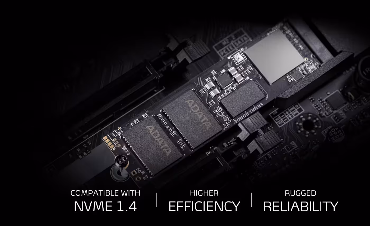 Product image highlighting NVMe 1.4 and 3D NAND technology