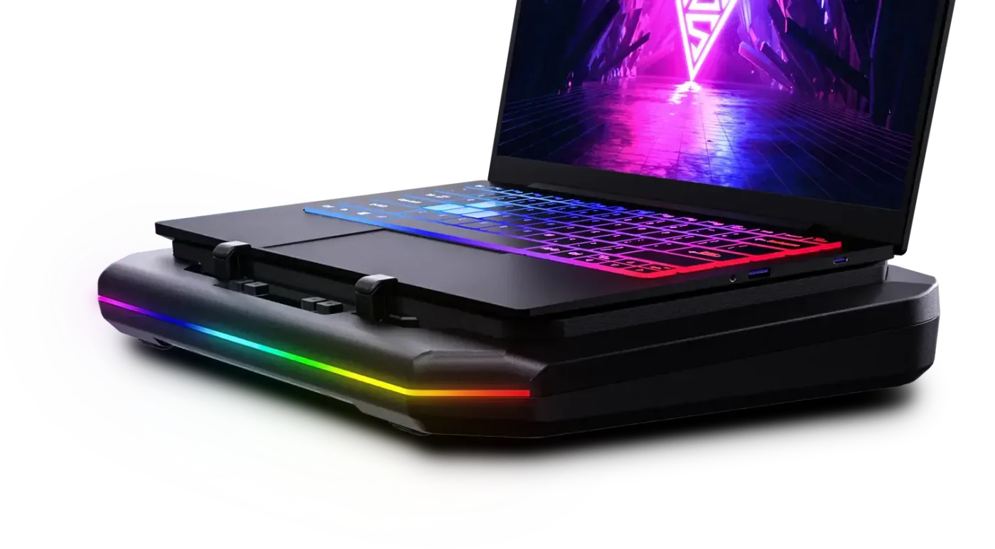 Laptop cooling pad featuring 6 colorful built-in RGB lighting modes