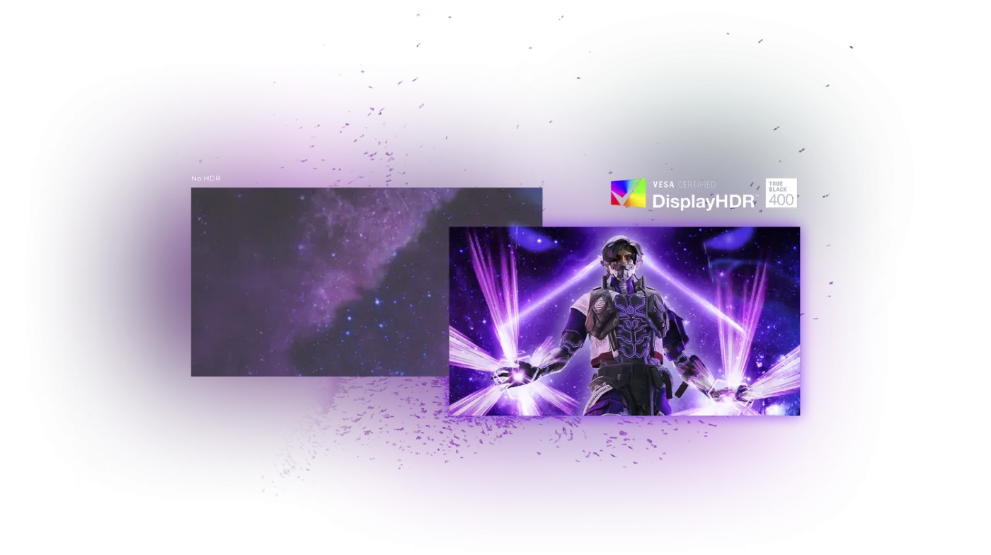 DisplayHDR True Black 400 logo with darker, richer contrast shown on a screen