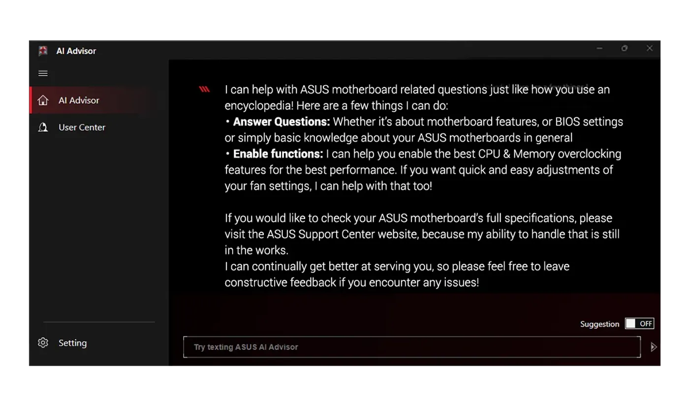 ASUS AI Advisor Interface