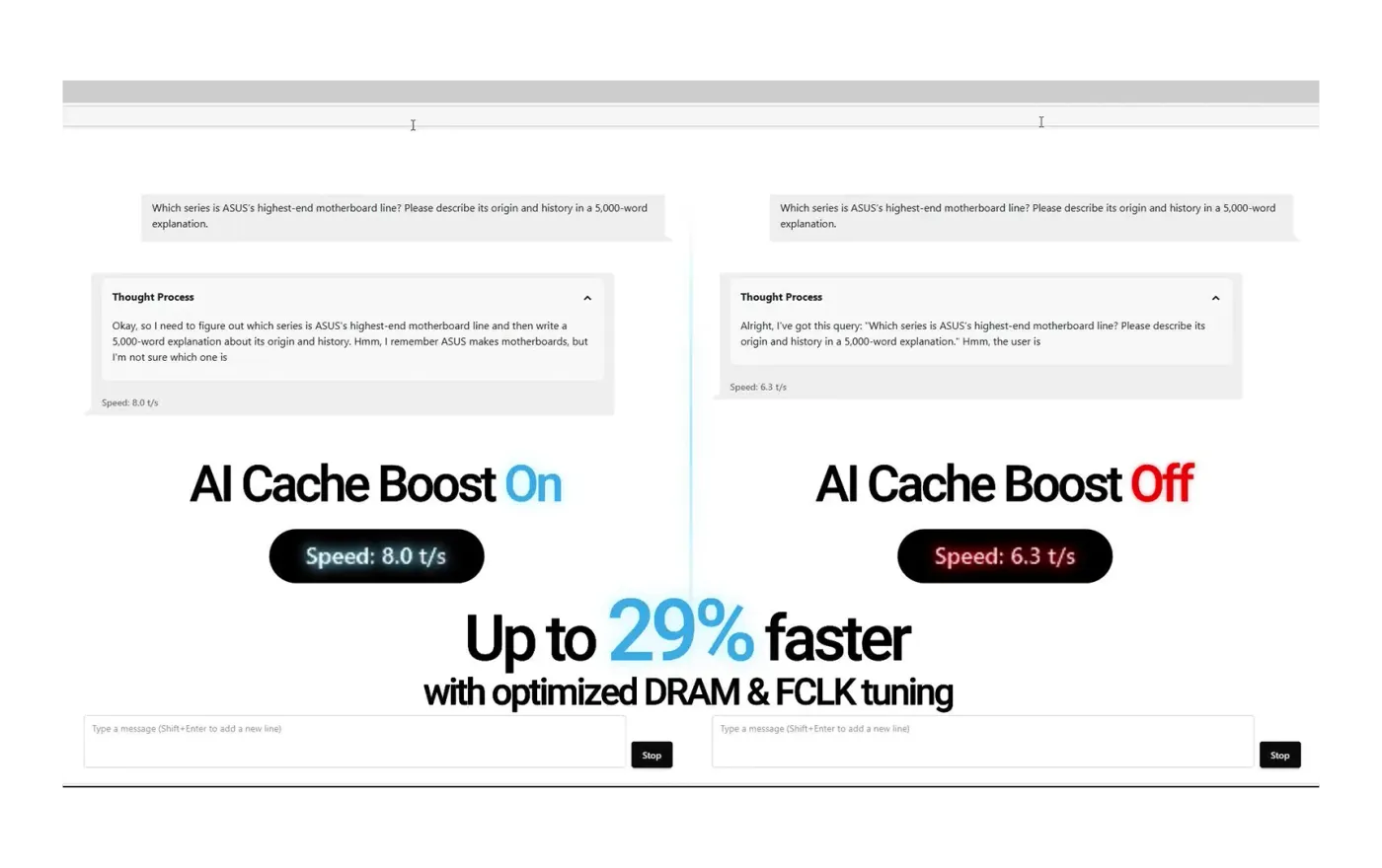 Comparison video screenshot: with vs. without AI Cache Boost