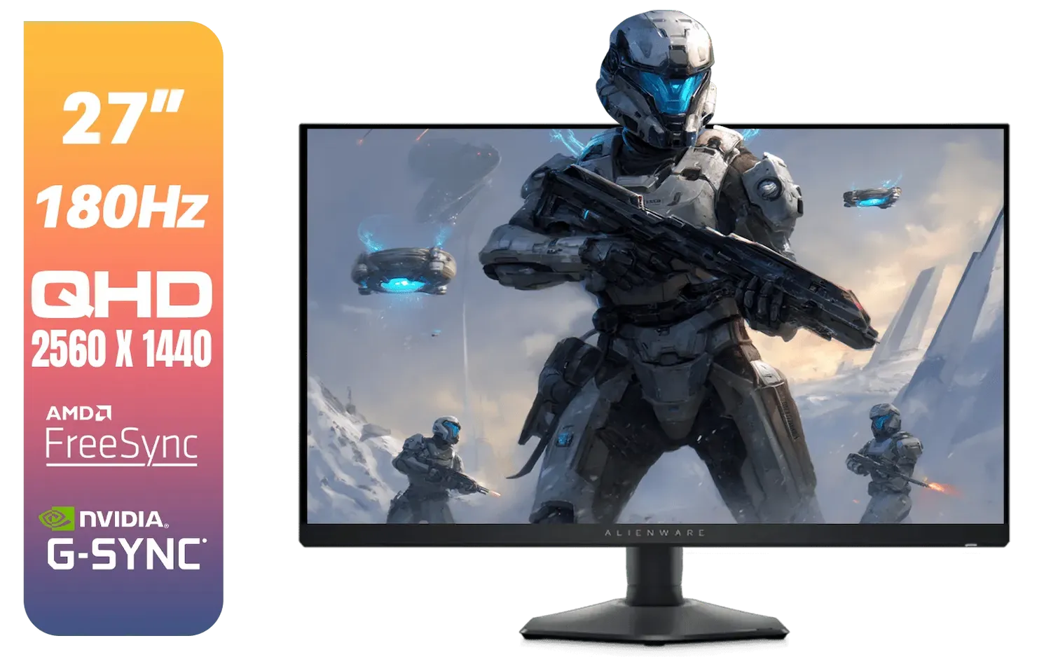 ALIENWARE 27 inch Gaming Monitor AW2724DM - QHD (2560 x 1440) at 180Hz (with Overclock) / 165Hz (Native) - 1 ms - Console Ready with HDMI 2.1 - AMD FreeSync - NVIDIA G-SYNC - Black / AW2724DM