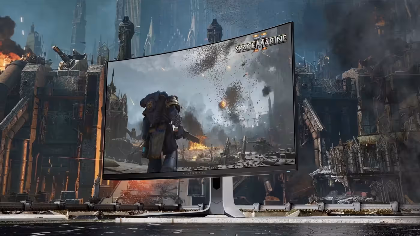 Alienware 32-inch curved gaming monitor displaying high-resolution 4K visuals