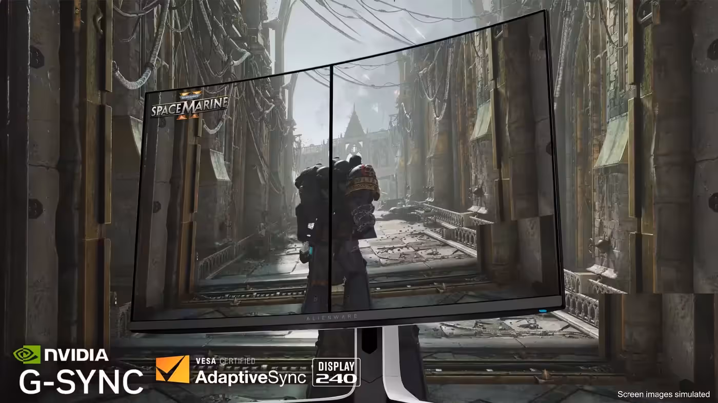 Alienware monitor displaying tear-free gaming with NVIDIA G-SYNC and AdaptiveSync