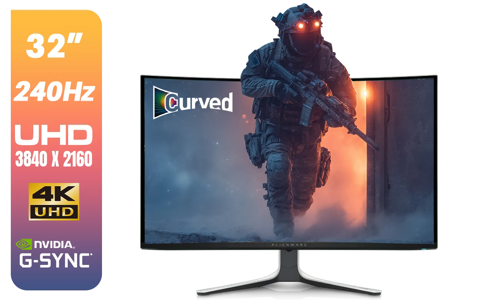 Alienware AW3225qf - 32" Curved Gaming Monitor / 4K UHD 3840x2160 at 240Hz / NVIDIA G-Sync Technology / VESA AdaptiveSync / 0.03ms Response Time / AlienFX Lighting / AW3225qf