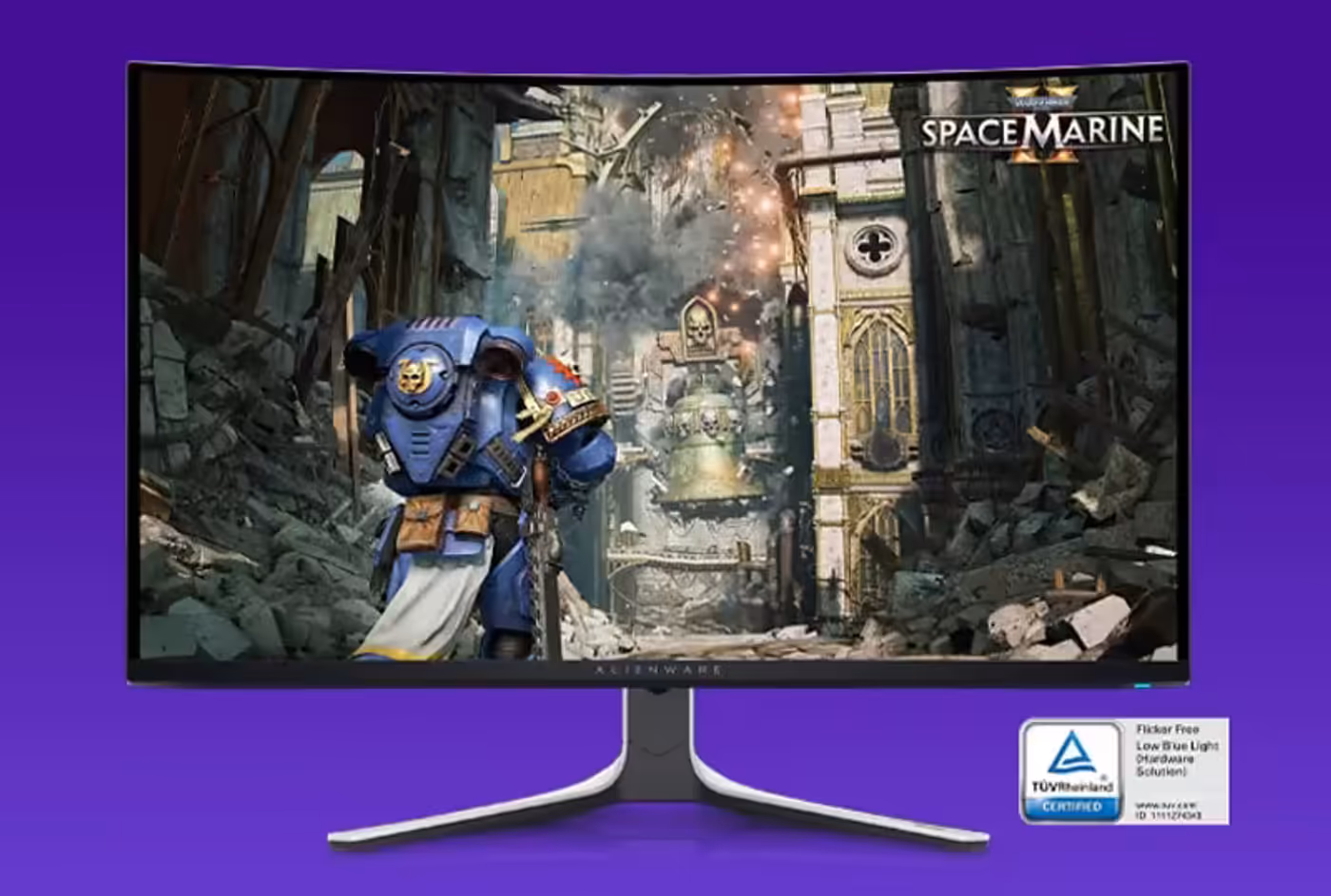 Alienware monitor demonstrating 99% DCI-P3 color accuracy and low-blue light comfort