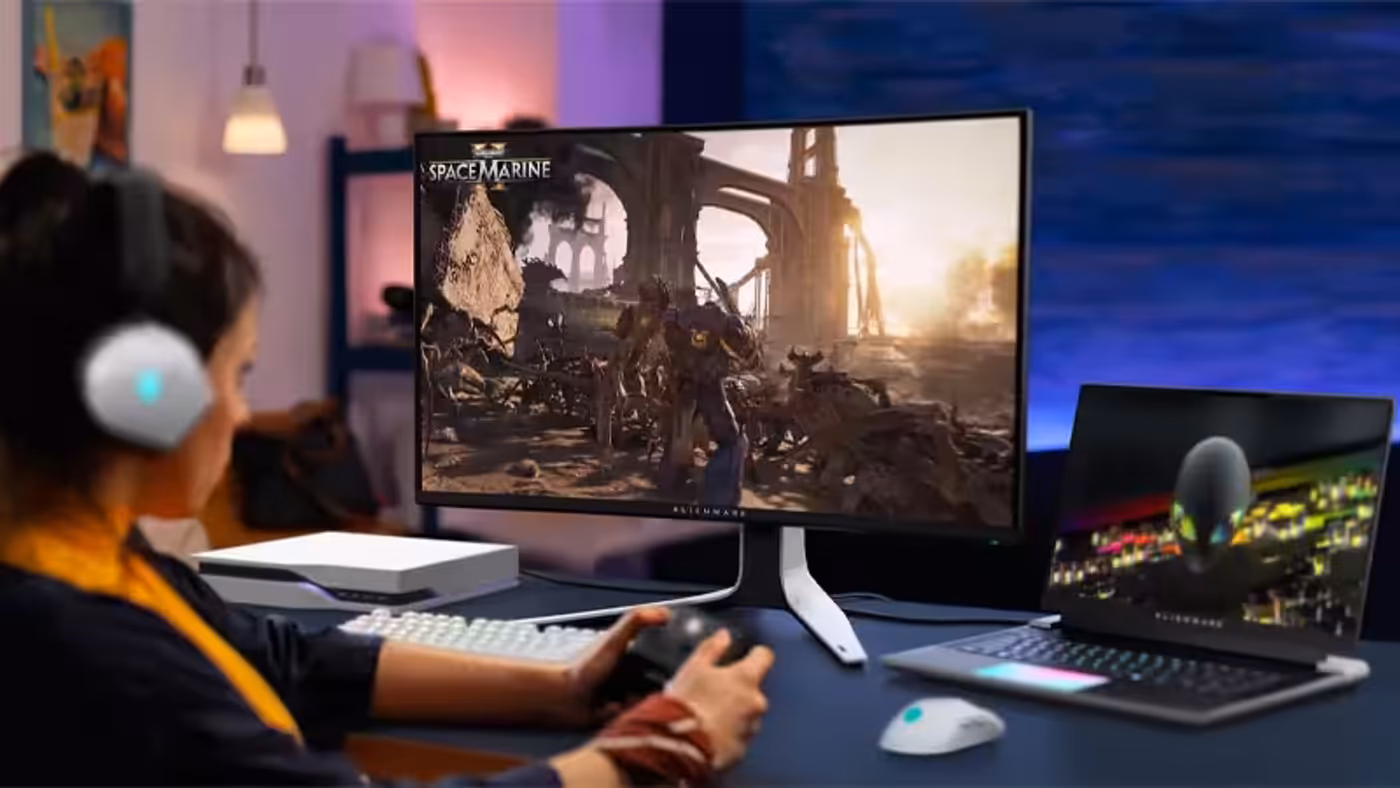 Alienware monitor connected to a next-gen gaming console via HDMI 2.1