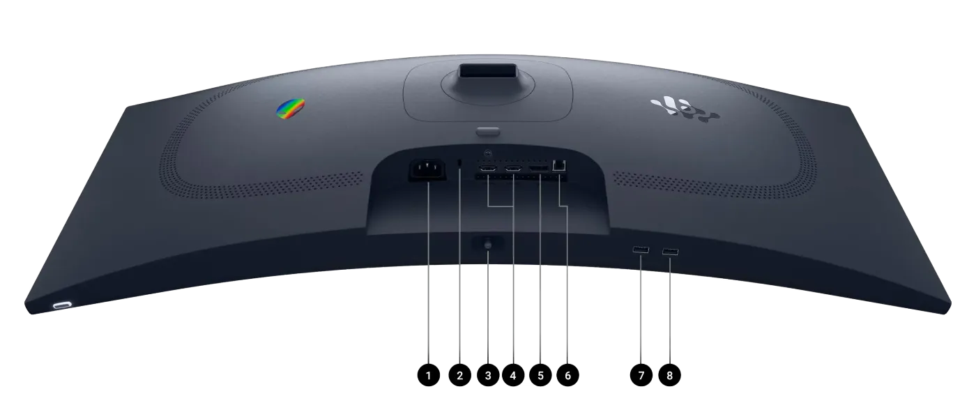 Rear ports and interface layout of the Alienware AW3425DWM monitor