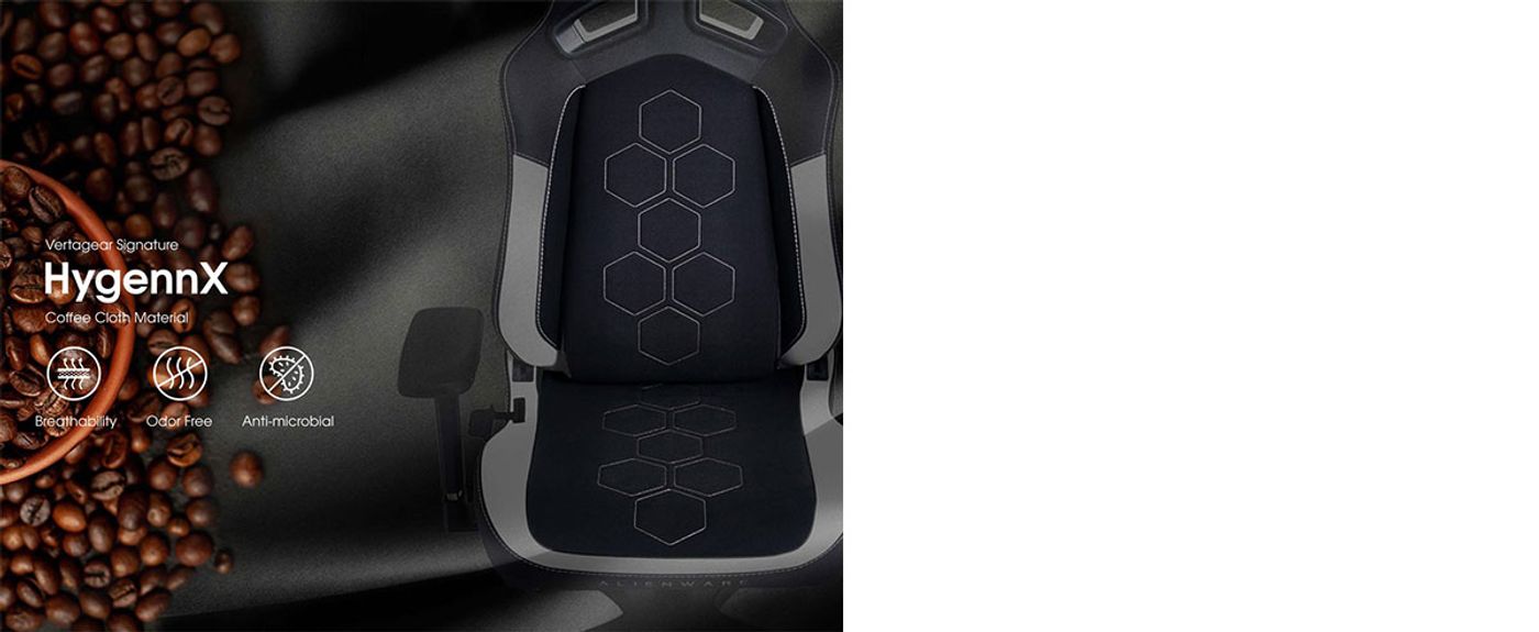Close view of the HygennX upholstery and silver lining embroidery on the S5800
