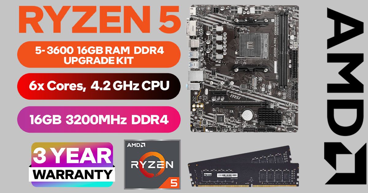 AMD RYZEN 5 3600 Upgrade Kit with A520M & 16GB 3200MHz RAM