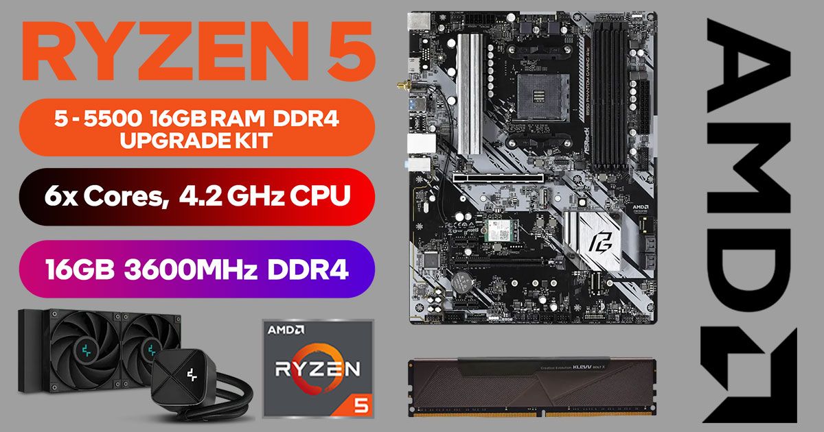 AMD Ryzen 5 5500 B550 Upgrade Kit — 16GB 3600MHz, Liquid Cooler