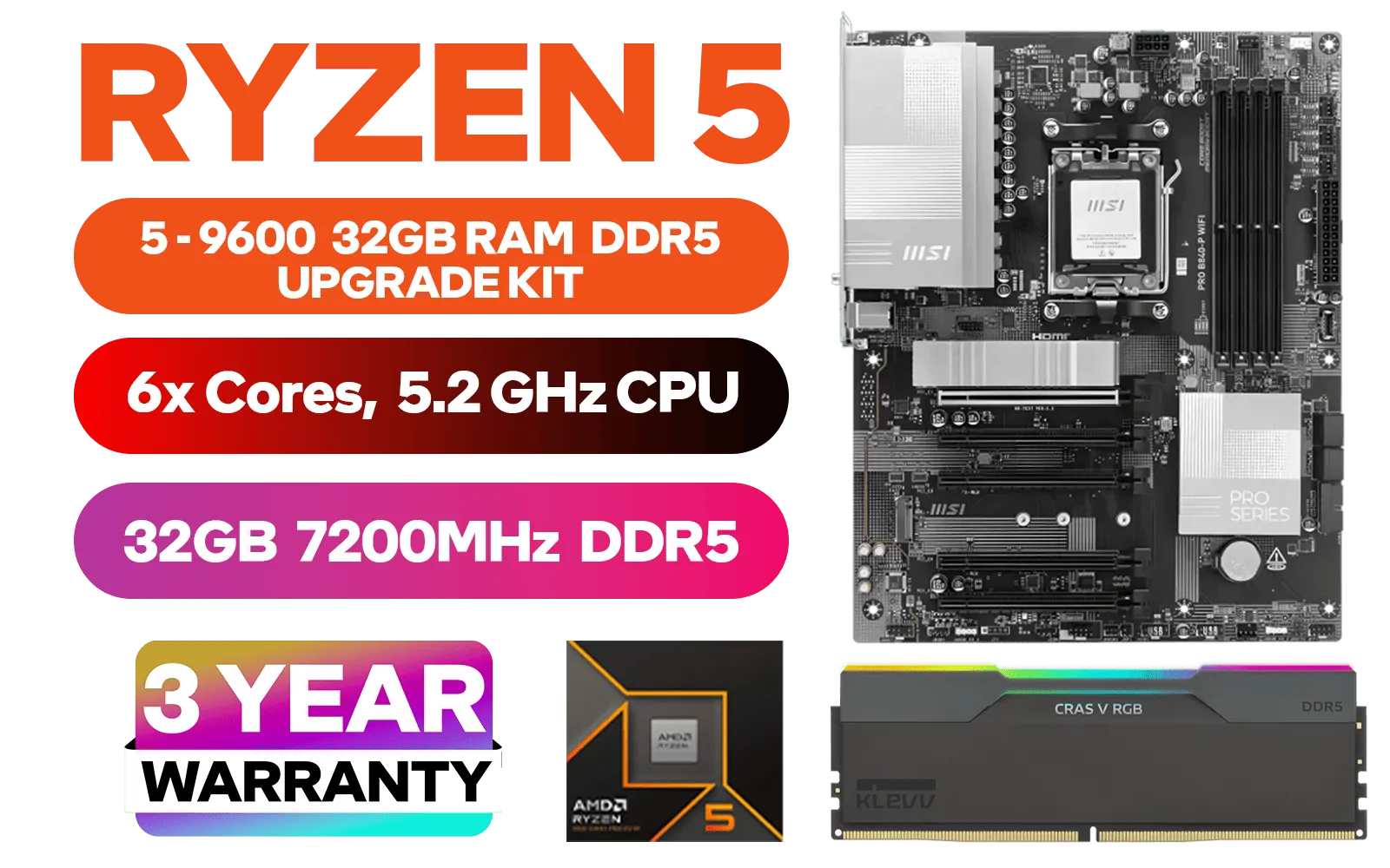 AMD Ryzen 5 9600 Upgrade Kit — MSI B840-P WiFi, 32GB DDR5