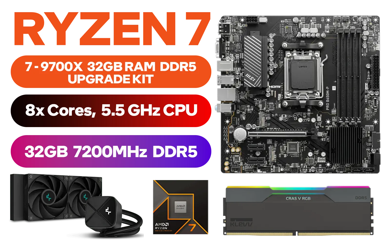 AMD RYZEN 7 9700X 32GB DDR5 7200MHz Upgrade Kit - MSI B650M