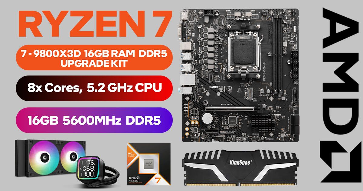 AMD RYZEN 7 9800X3D 104MB Kit — B650M Board + 16GB DDR5