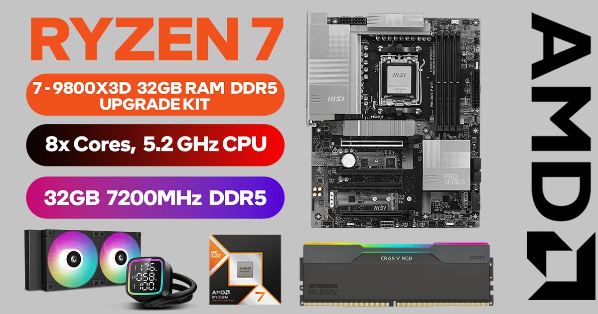 AMD RYZEN 7 9800X3D 32GB DDR5 7200 Kit - MSI X870-P | Evetech
