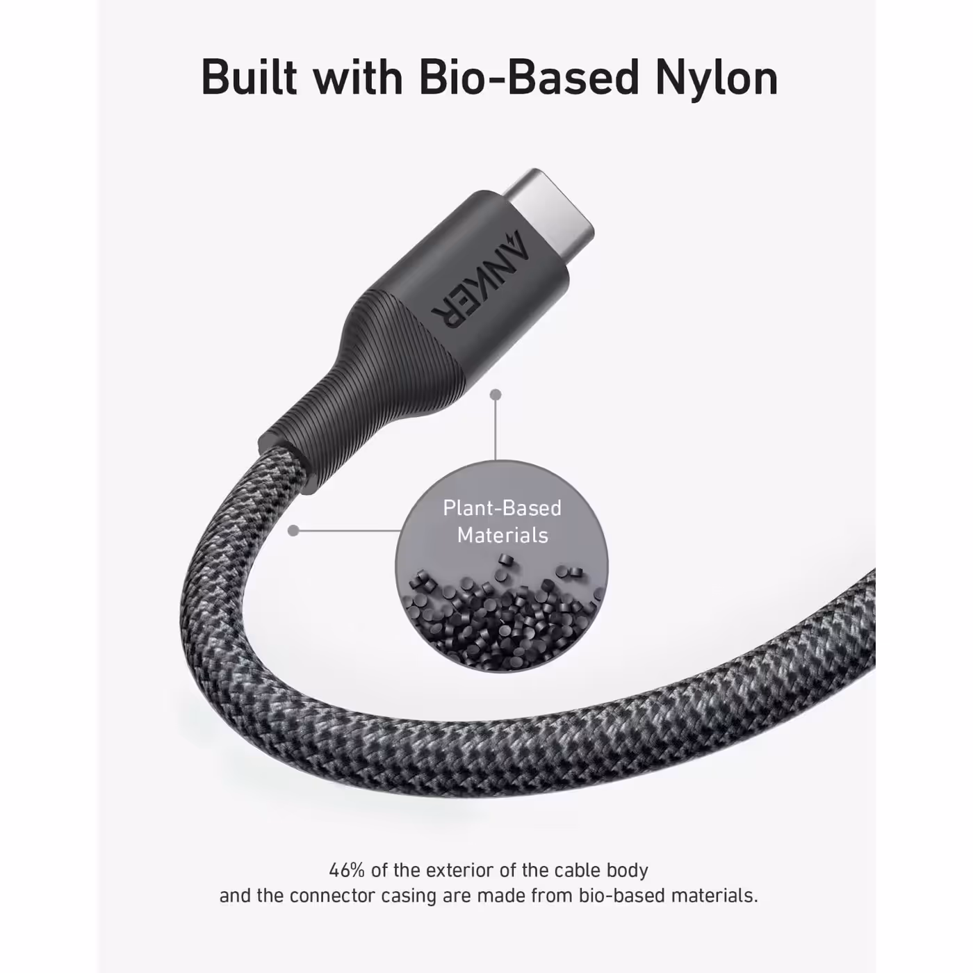 Anker 544 braided bio-nylon cable with plant-based material pellets