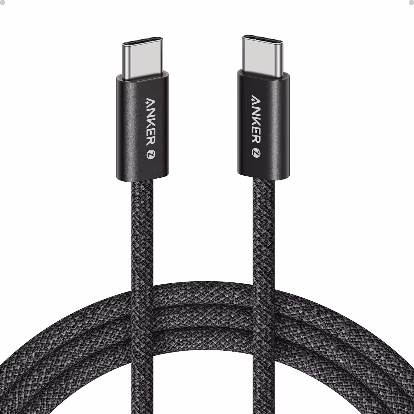 Black braided Anker Zolo 240W USB-C cable coiled
