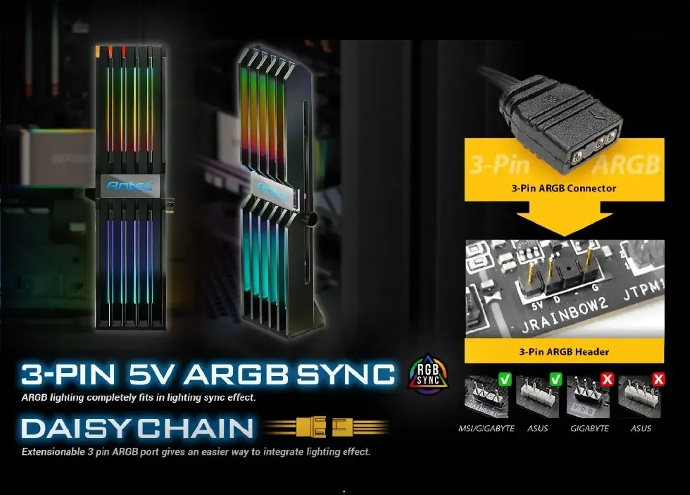 Antec ARGB GPU holder bearing the weight of a large triple-slot graphics card