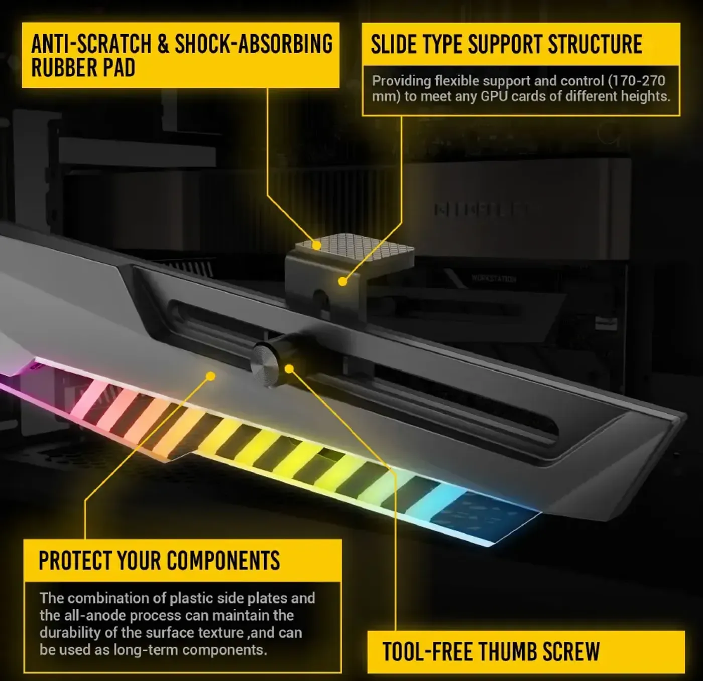 Full view of the Antec AT-HGPUH ARGB GPU support bracket