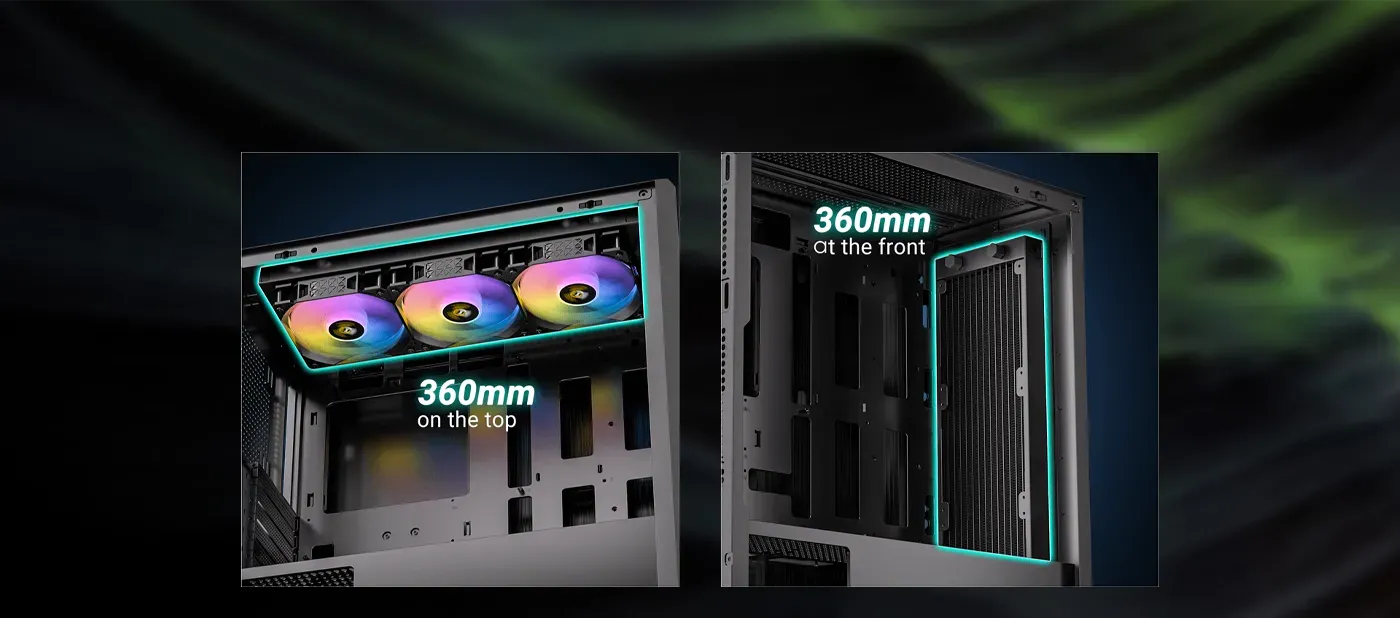 Antec AX1000 demonstrating space for 360mm water cooling radiators