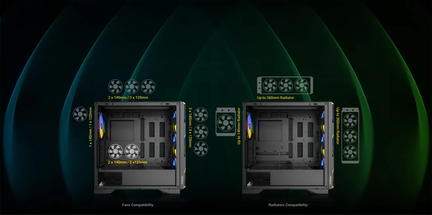 Antec AX1000 interior showing layout for 9 cooling fans