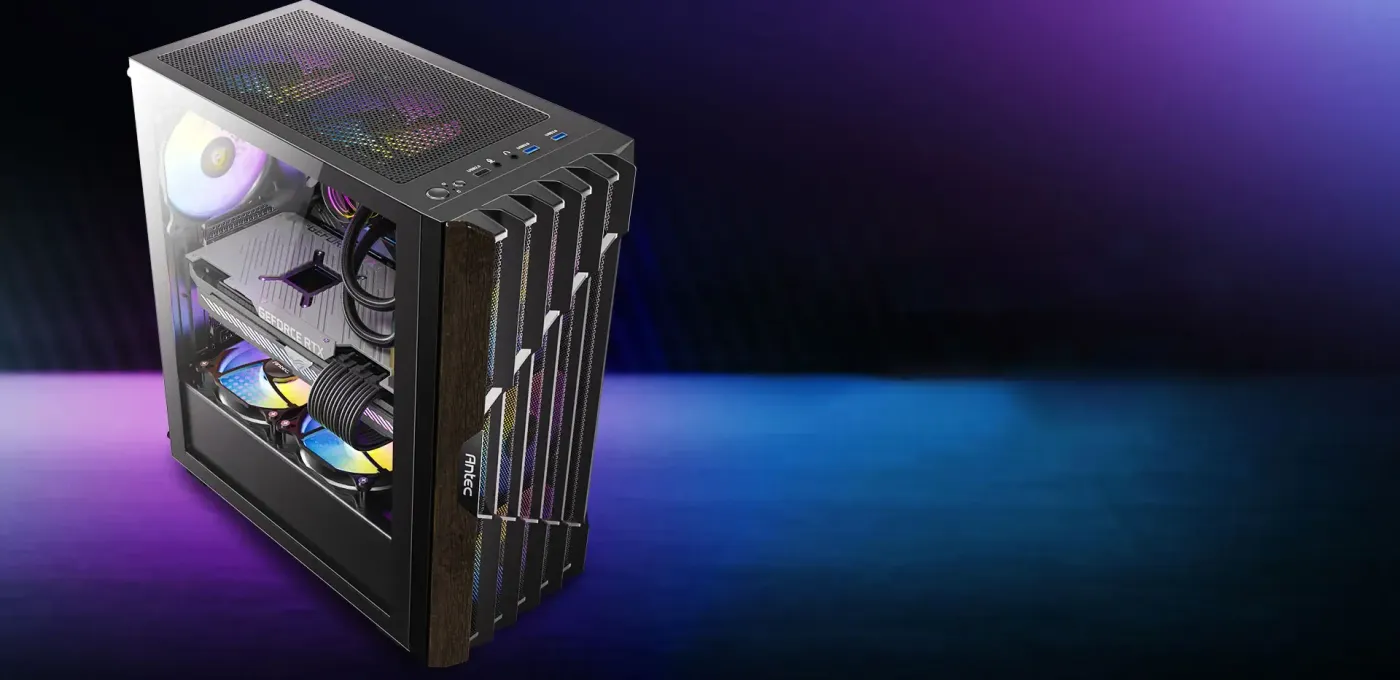 Antec AX63 Wood with geometric front grill and tempered glass