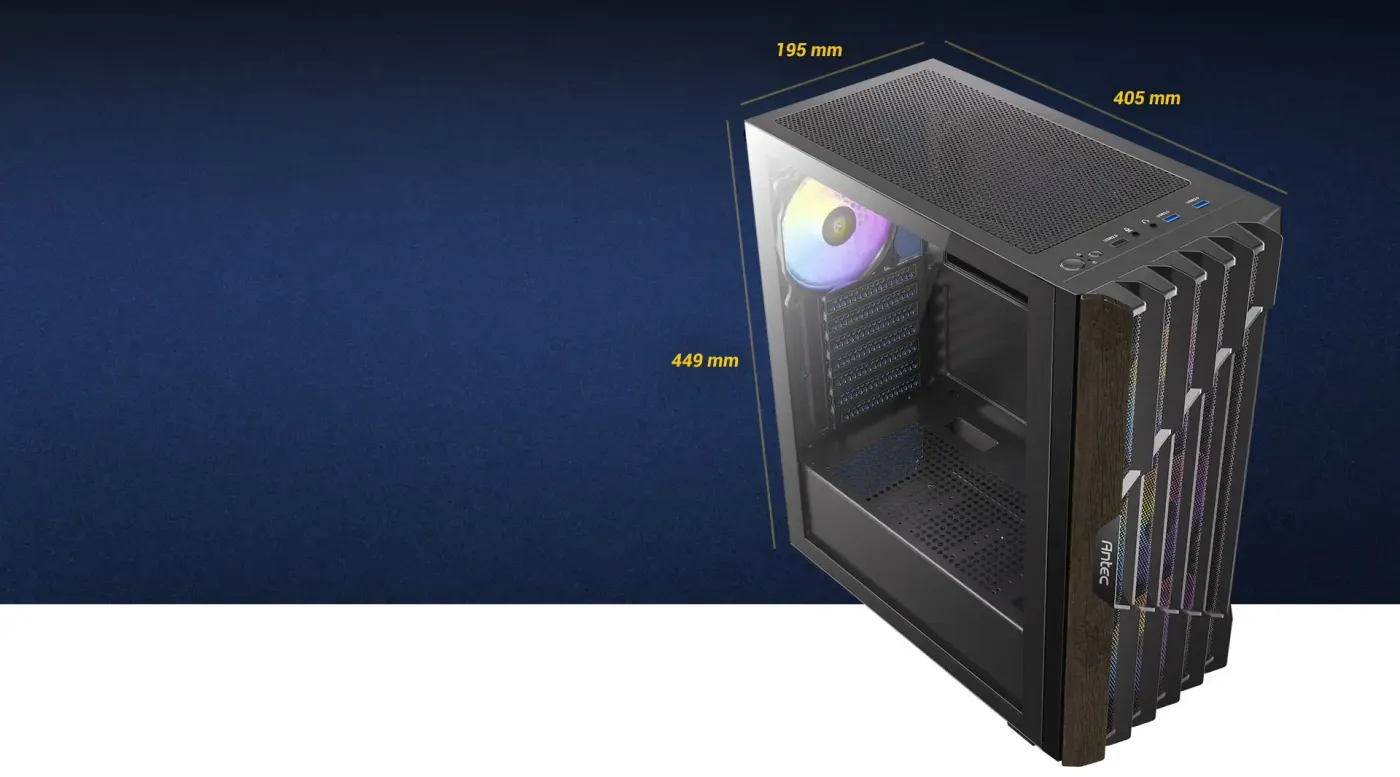 Physical dimensions of the Antec AX63 gaming chassis