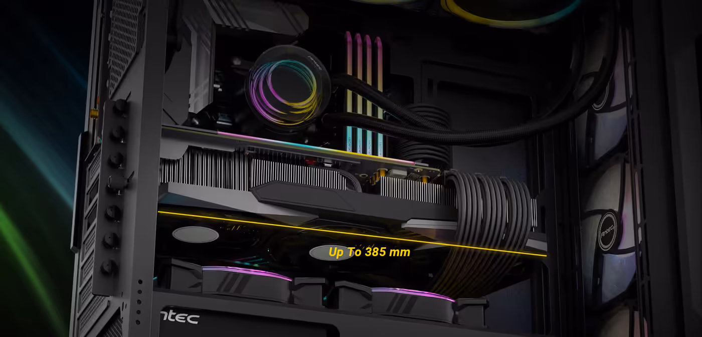 Spacious interior of the Antec AX90 case supporting large GPU length