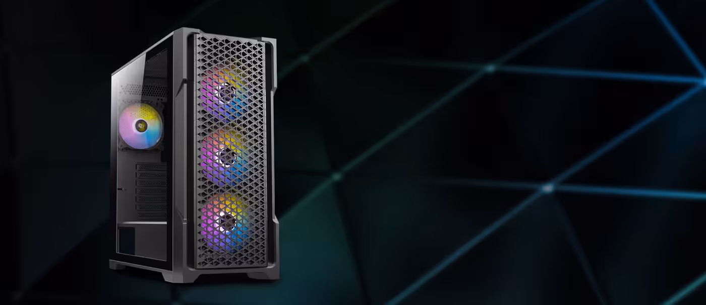 Close-up of the diamond-shaped mesh front panel on the Antec AX90