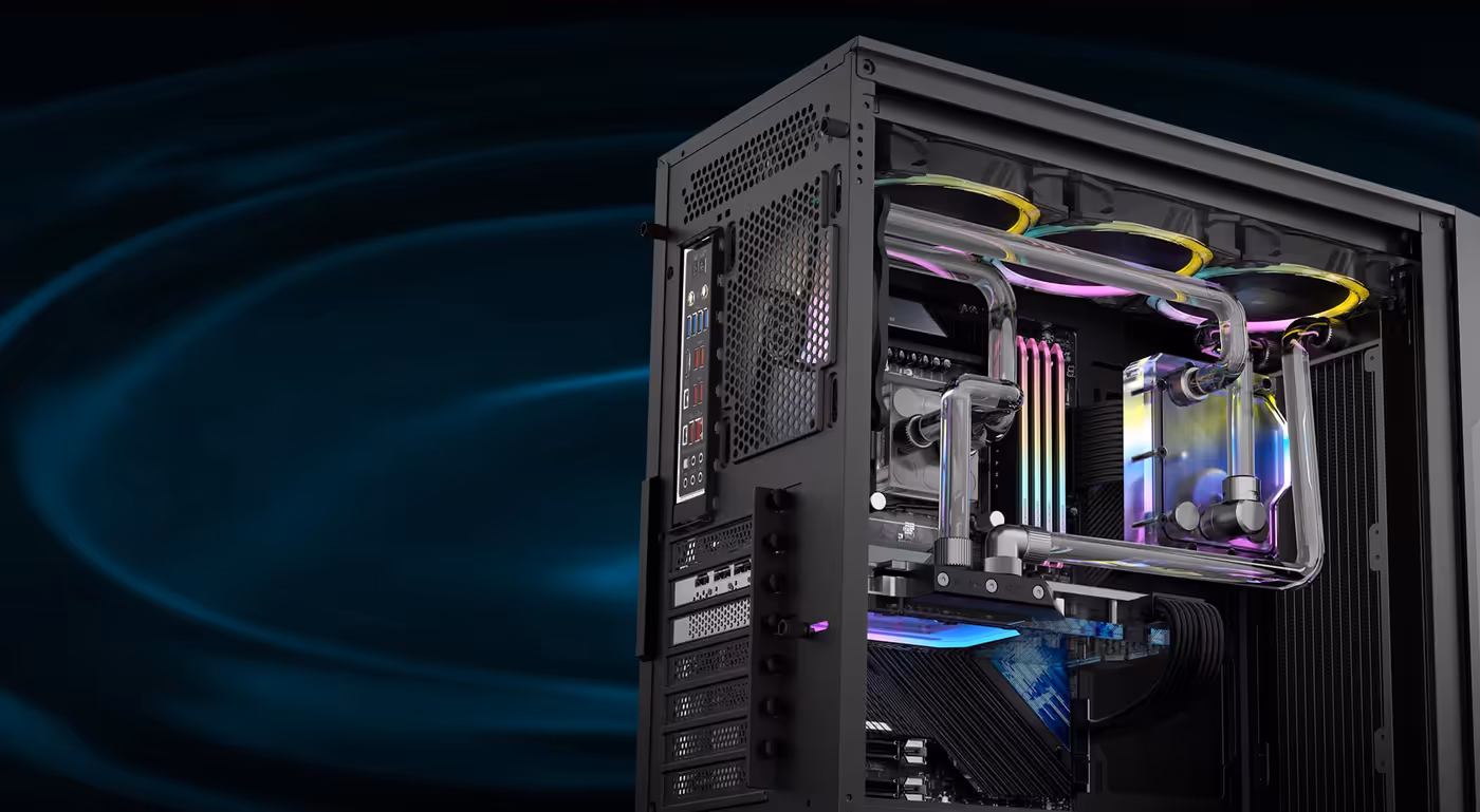 Internal view of the Antec AX90 showing radiator installation potential
