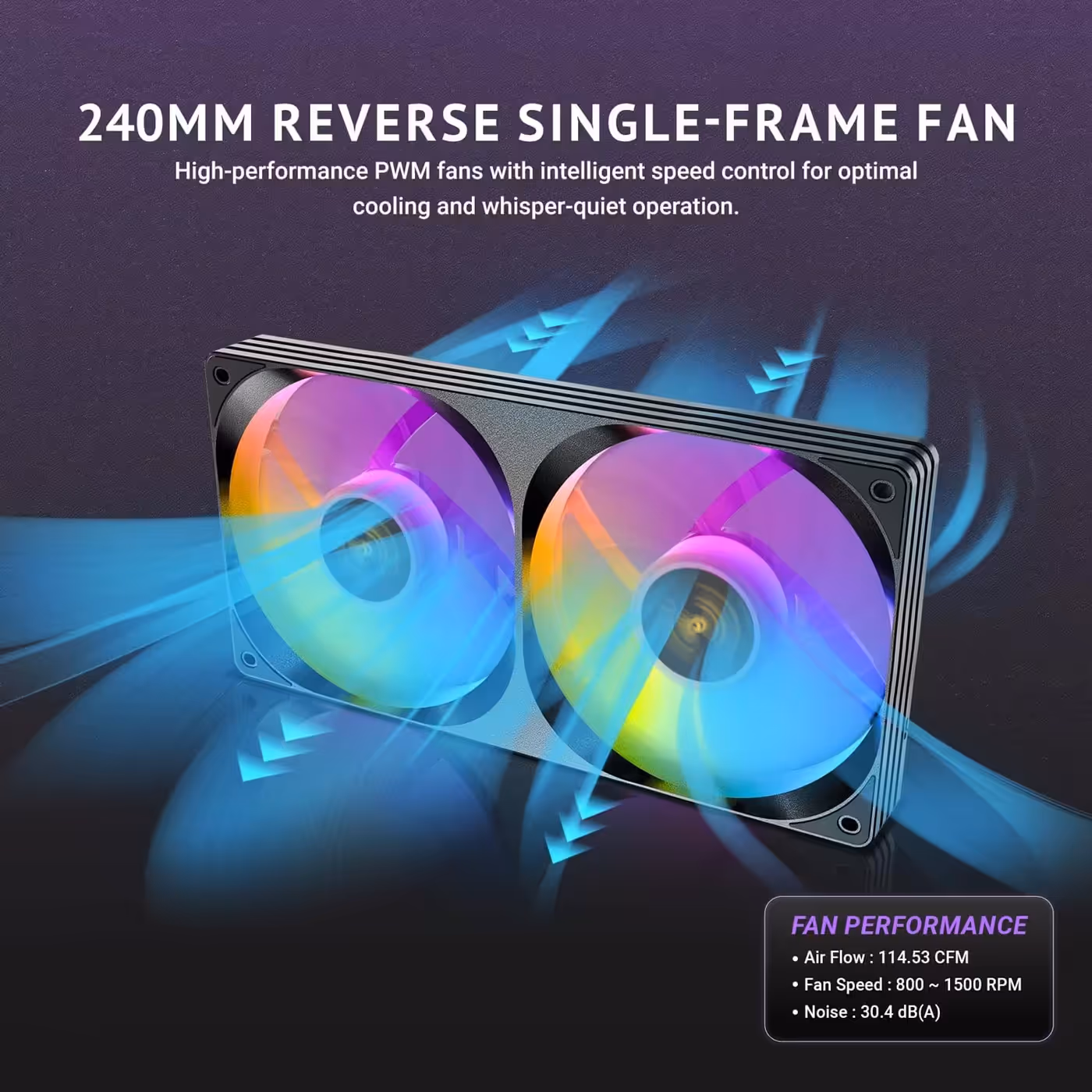 Antec C2M ARGB 240mm single-frame reverse fan with ARGB lighting and airflow arrows