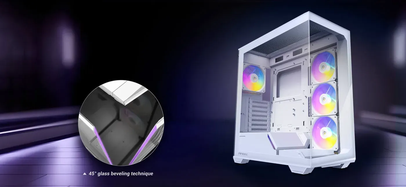Panoramic 270 degree tempered glass view on the Antec C3 RGB gaming case