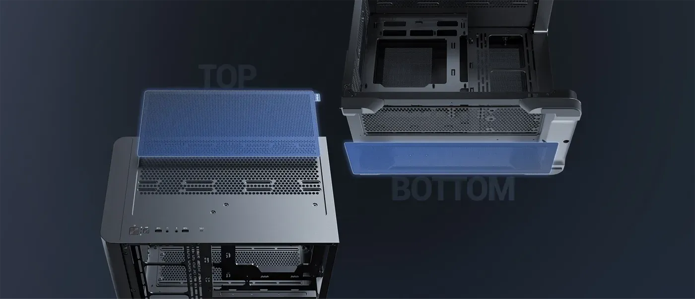 Antec C5 Curve magnetic dust filtration system for top and bottom panels